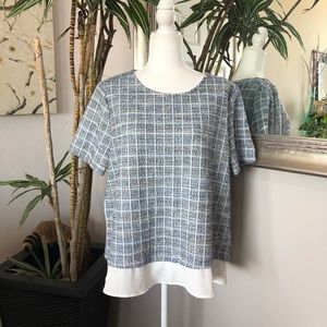 EMELIA Short Sleeve Blue Plaid Tweed Knit Shirt XL